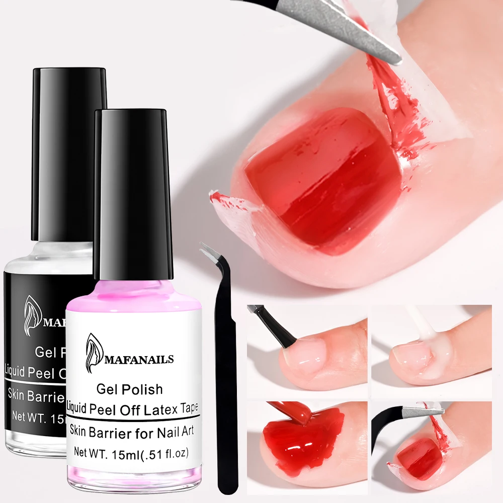 Esmalte líquido de látex com pinça, Peel Off, rosa, transparente, unhas secas rápidas, Edge Care Protect, cola anti-derramamento, Nail Care Tool, 15ml