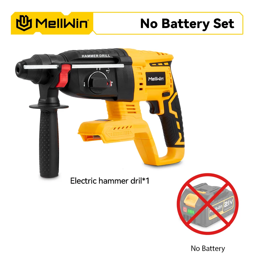 MELLWIN 1680W Borstelloze Elektrische Hamerboor 26MM Draadloze Roterende Slaghamer Houtbewerking Power Tool Voor 21V 18V batterij