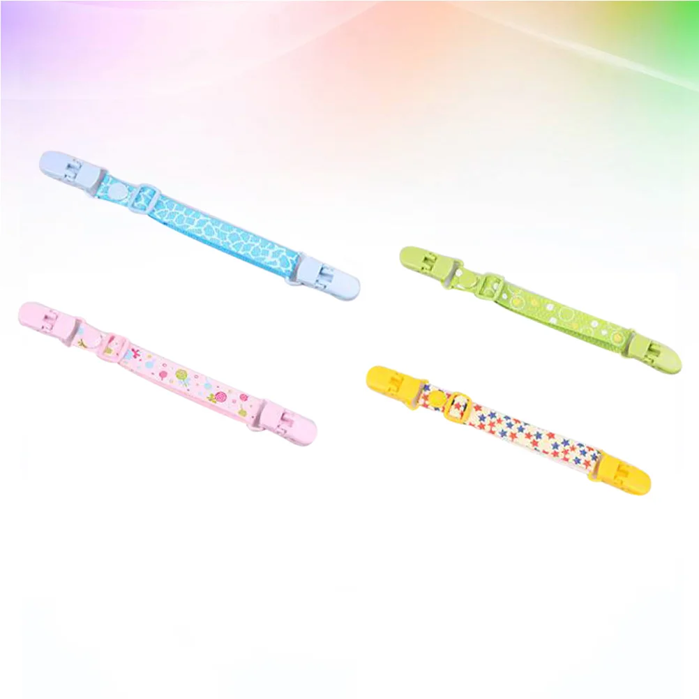 

4pcs Bib Clip Adjustable Durable Lightweight Printed Pattern Practical Use Bib Clip For Baby Pacifier Clips Pacifier Clips For