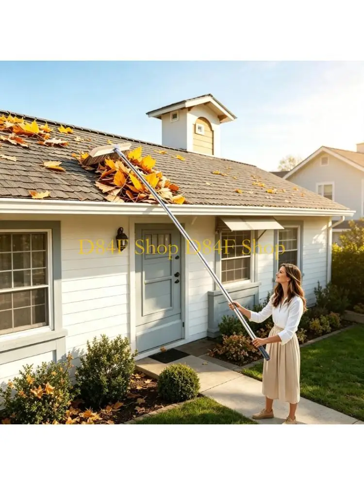 D84F Home Roof Debris Brush with Extension Handle, 40 Wide Head for Overhead Cover Use and Brushing Tasks Tool