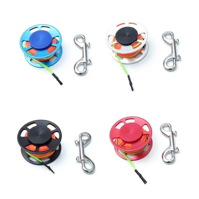 NEW-スキューバフィンガーリール、アルミニウムコンパクトスプールリールダブルバックル、難破船の洞窟技術でのダイビングシュノーケリングに最適