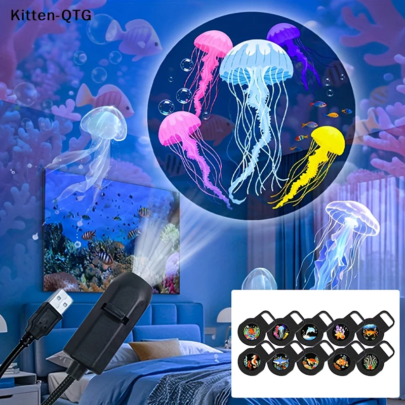 Hot sale LED USB Projection Lamp Ocean Life Projector Light With 10 Replaceable Patterns