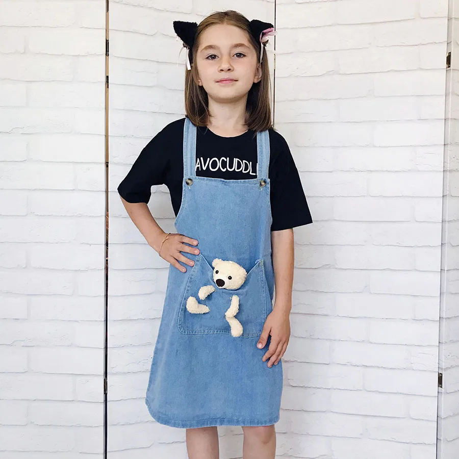 2023 Girl Denim Suspender Skirt with Teddy Bear Summer Children Clothes Kids Pink Skirt for Girls Jeans Overalls 2-10Y