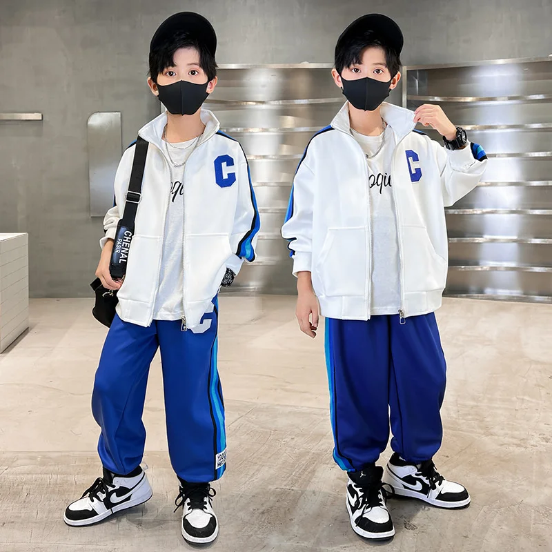 

Boys Suit Coat+Pants Cotton 2Pcs/Sets 2023 Soft Spring Autumn Sports Sets Windproof Thicken Children Clothing