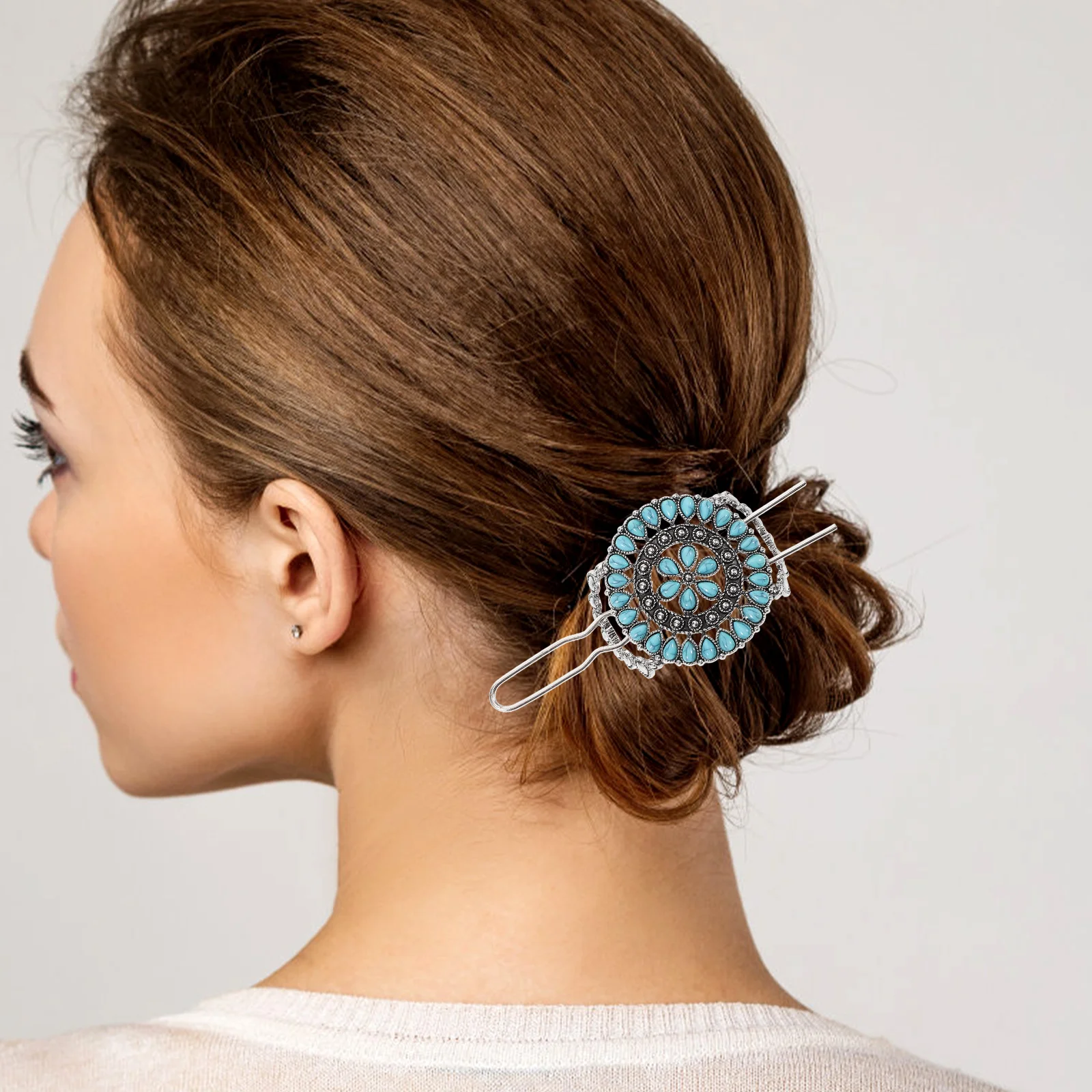

Vintage Hairpin Chinese Style Retro Turquoise Design Women Hair Accessory Unique Decorative Effect Easy On Off No