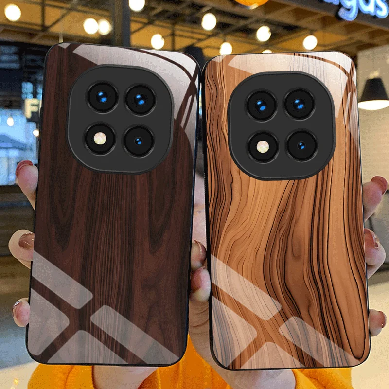 Étui en verre trempé pour Xiaomi Poco M8 Pro, housse de protection, motif Texture bois, coque arrière Fundas
