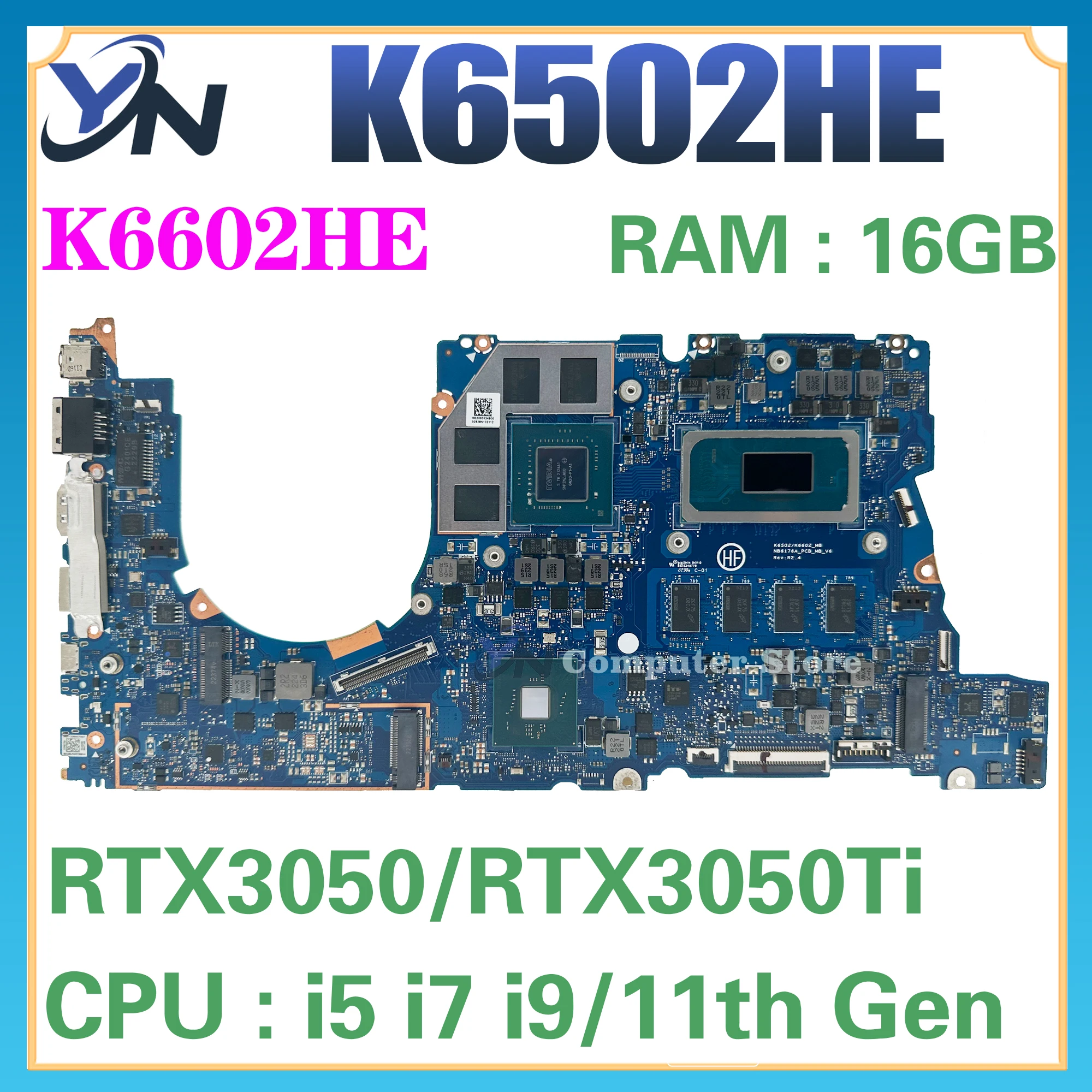 

K6502 K6602 Материнская плата ASUS K6502HC K6502HE K6602HC K6602HE K6502H K6602H, материнская плата для ноутбука i5 i7 i9 11-го поколения 100%, тест ОК