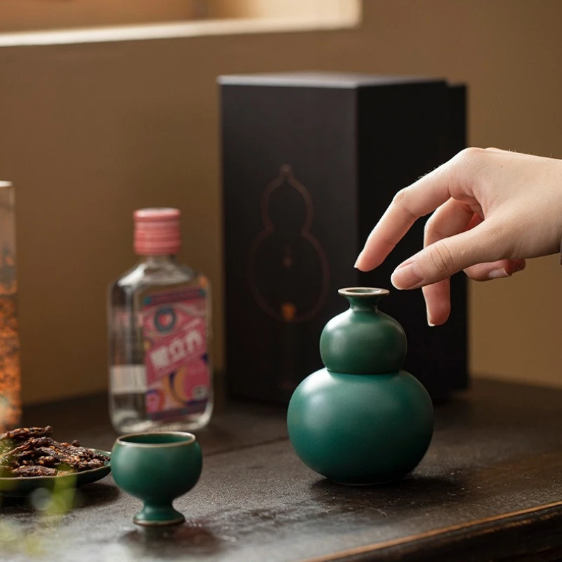 

Ceramic Wine Pot Glass Home Creative Gourd Wine Set High-end Souvenir Gift for Elders Barware Bar Sets