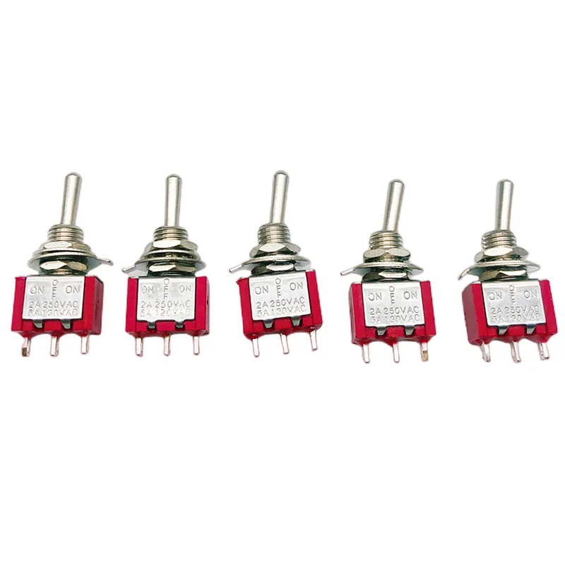 5/10 PCS,Toggle Switches,Red Mini 3Pin 6mm 2/3 Position,Self-Resetting Toggle Switches ON-(ON)DPDT,6A/120V 2A/250V AC,MTS-112