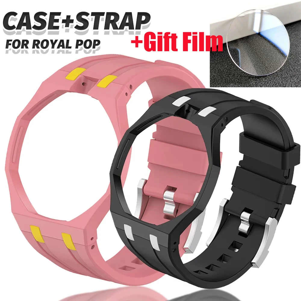 Glasfolie + PC-Gehäuse + Silikonarmband für Swatch X AP Royal Pop Taschenuhr-Umbausatz zu Armbanduhr Integriertes Modifikationskit mit Armband