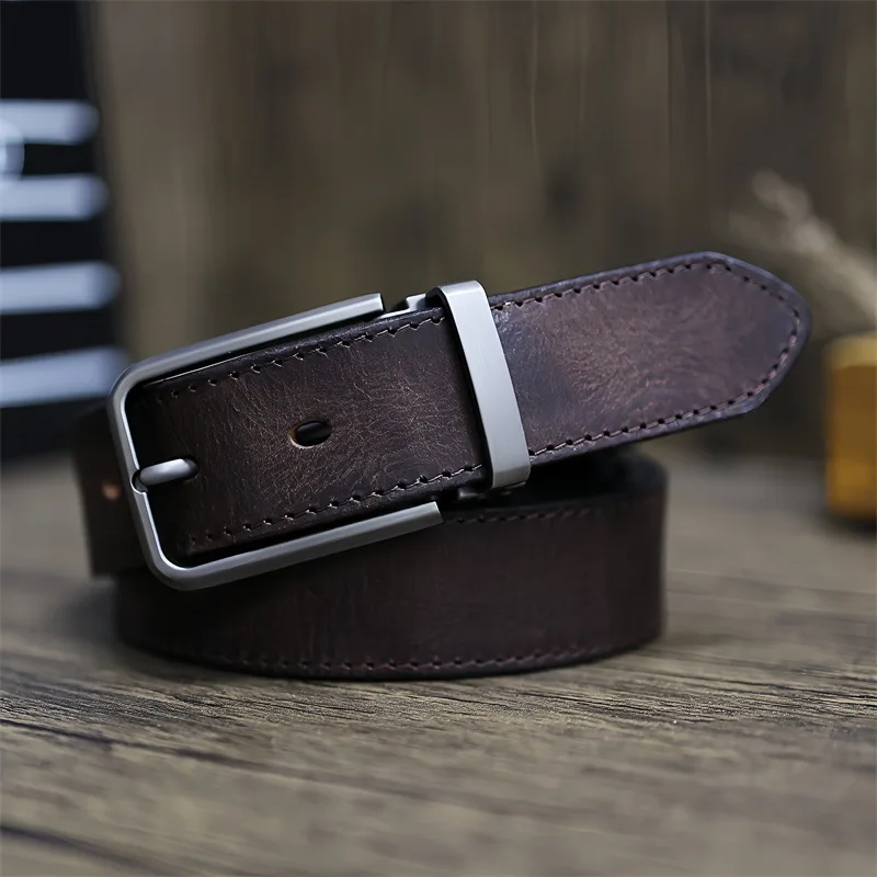 

Handmade top layer cowhide belt, vintage pure cowhide pin buckle men's genuine leather trouser belt
