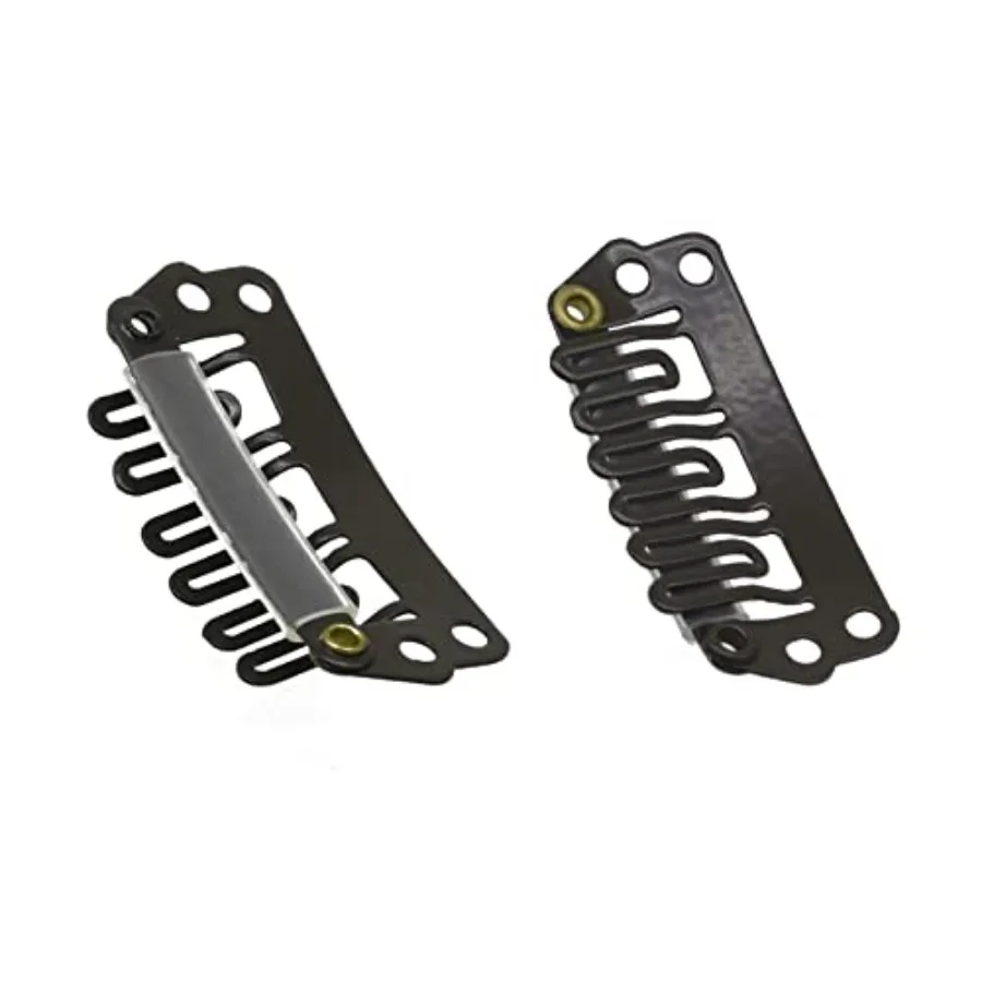 

Hair extensions replacement clips, stainless steel, brown, 28mm 6-teeth U-shape snap clips with soft rubber, 2pcs