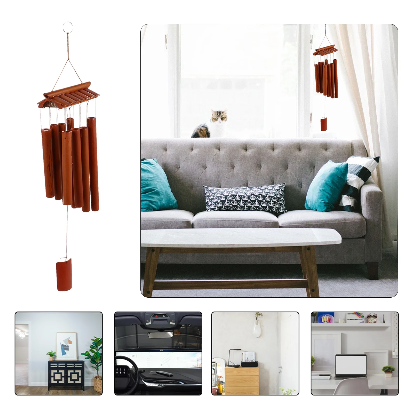 

Bamboo Wind Chime Hanging Pendant Unique Garden Decor Balcony Ornament Home Decoration Relaxing Charm Hanging Decor