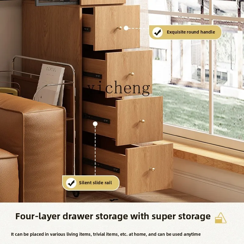 YFY  solid wood side pull-out cabinet, living room home light luxury sofa edge custom crack cabinet