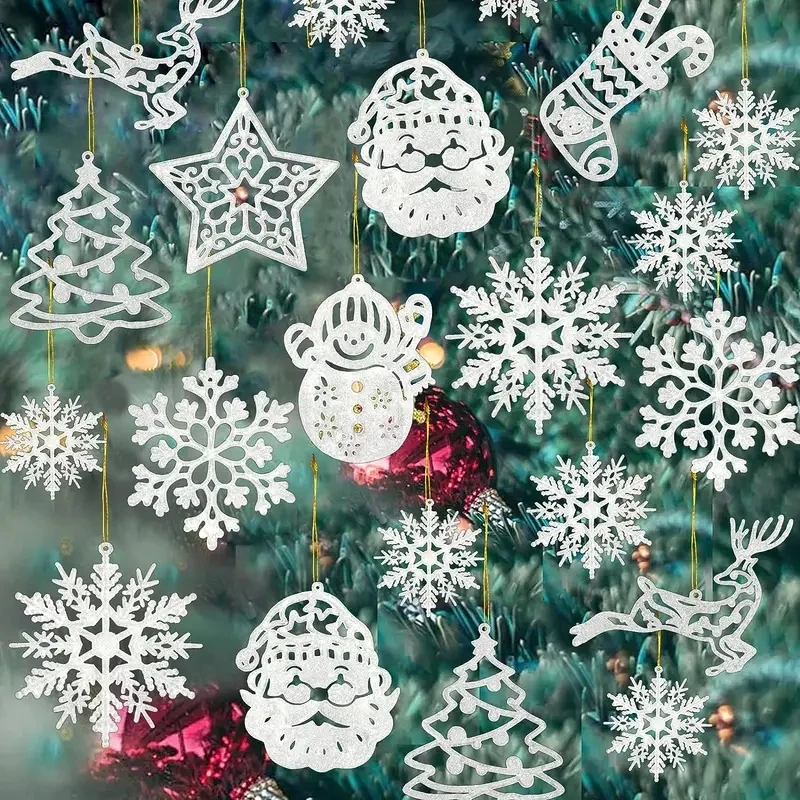 42pcs Christmas Party Decorations Hang Snowflake Xmas Tree Garland Arrangement Glitter Paper Pendant Christmas Tree Ornament