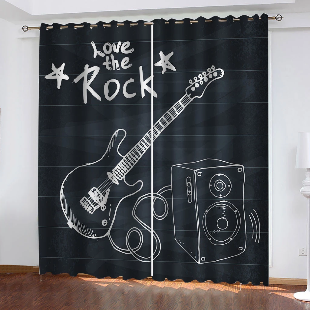 

Hand Painted Guitar Patterns Music Symbols 3D Curtains 2 Panel Bedroom Living Room Kitchen Balcony Window Decoration Curtains