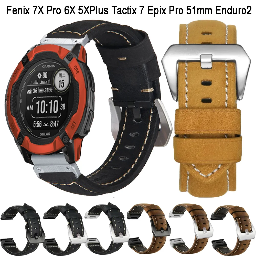 26mm 22mm For Garmin leather Strap Fenix 7 7X 6X 6 Pro 5 5X Plus 3 3HR Instinct Epix Gen 2 Enduro Sports Quickfit Bracelet Band