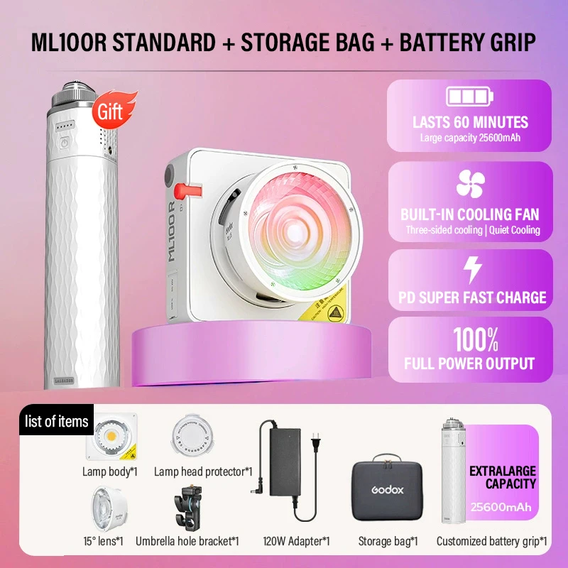 Godox ML100Bi/ML100R luz LED bicolor 120W Control integrado y por aplicación lámpara de fotografía portátil para grabación de vídeo transmisión en vivo