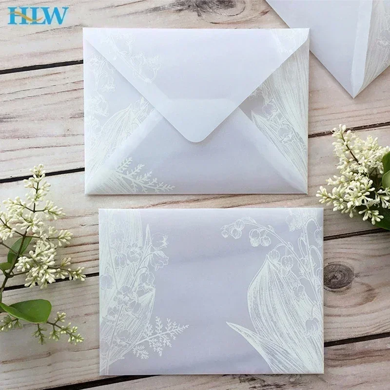 

5pcs Translucent paper envelope with floral patterns wedding invitation envelope
