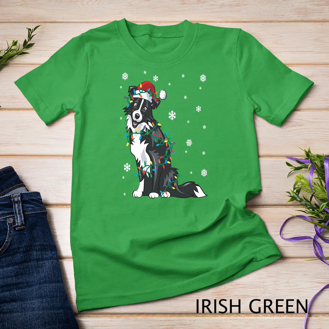 Border Collie Wrapped In Christmas Lights Dog T Shirt Sweat