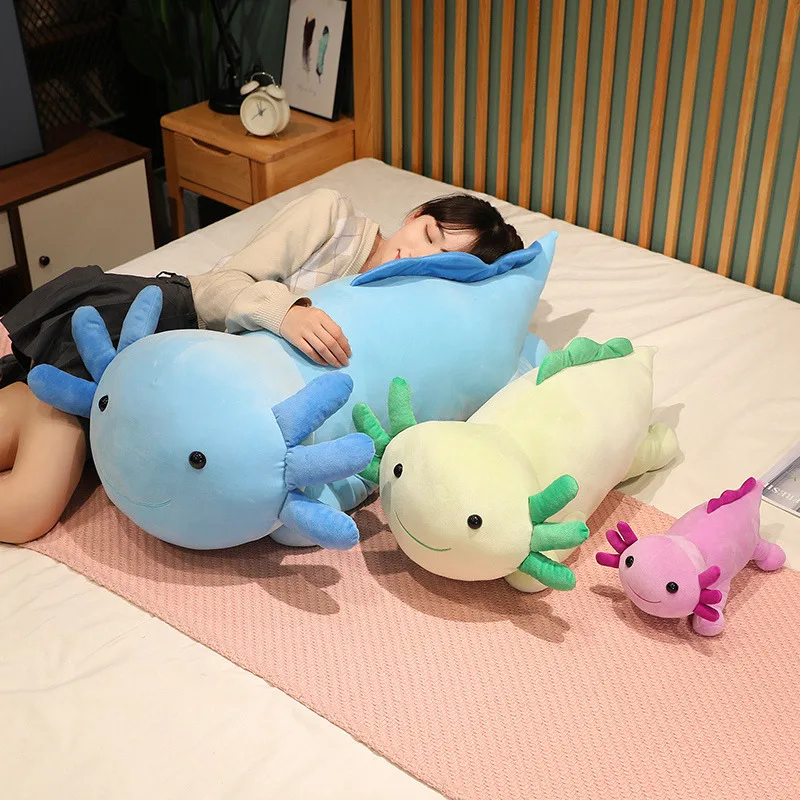 Juguete de peluche Axolotl de dibujos animados para niños, muñeco de peluche de animales, almohada larga Linda para niños, regalos de cumpleaños y Navidad, decoración del hogar, 30-90CM