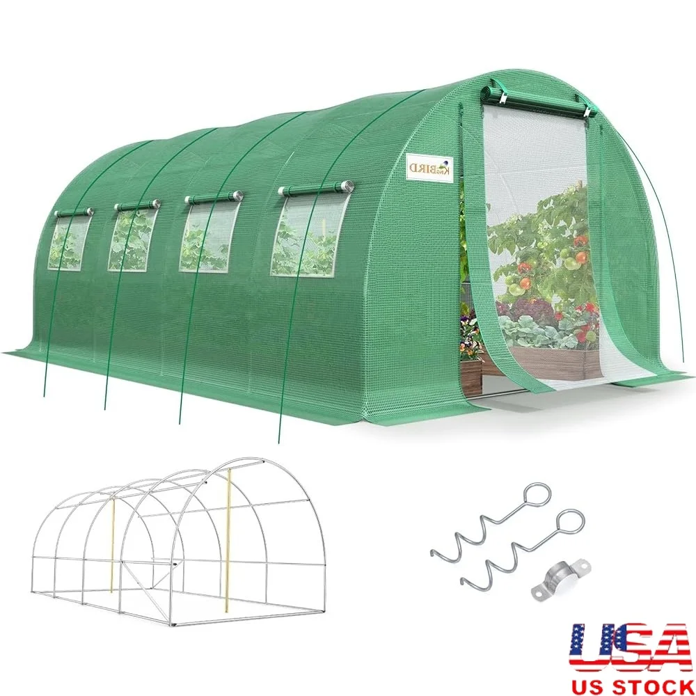 

Large Walk-in Greenhouse 20x10x6.6FT Galvanized Steel Frame 8 Window Ventilation 2 Zipper Doors Durable Plant Protection