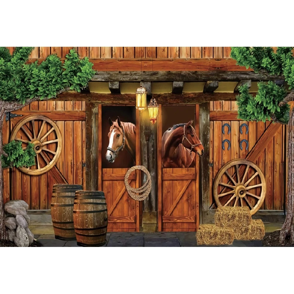 Harvested Fall Barn Backdrops Photography Autumn Hay Blocks Western Cowboy Baby Shower Background Portrait Photographic Props