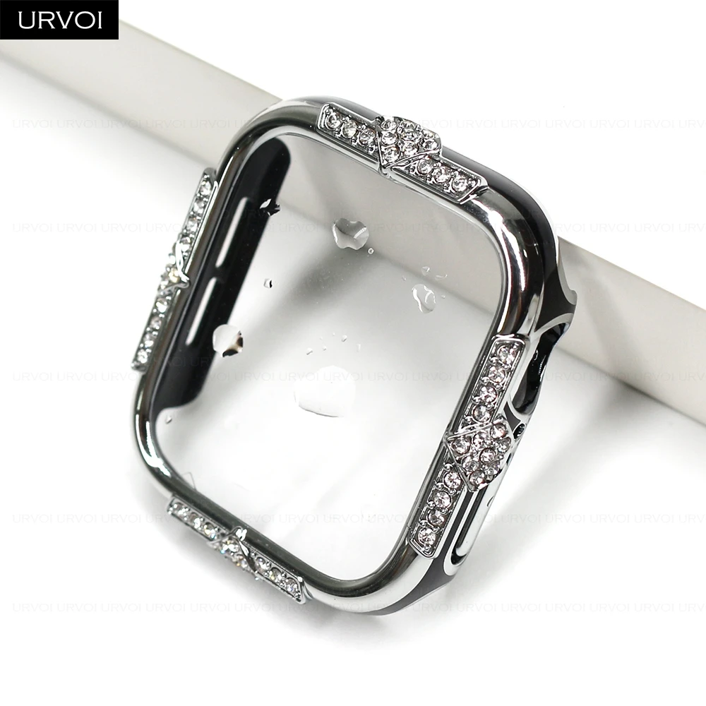 URVOI Case for Apple Watch series 9 8 7 PC+GLASS cover shiny zircon bumper for iWatch stunning girl protector double colors