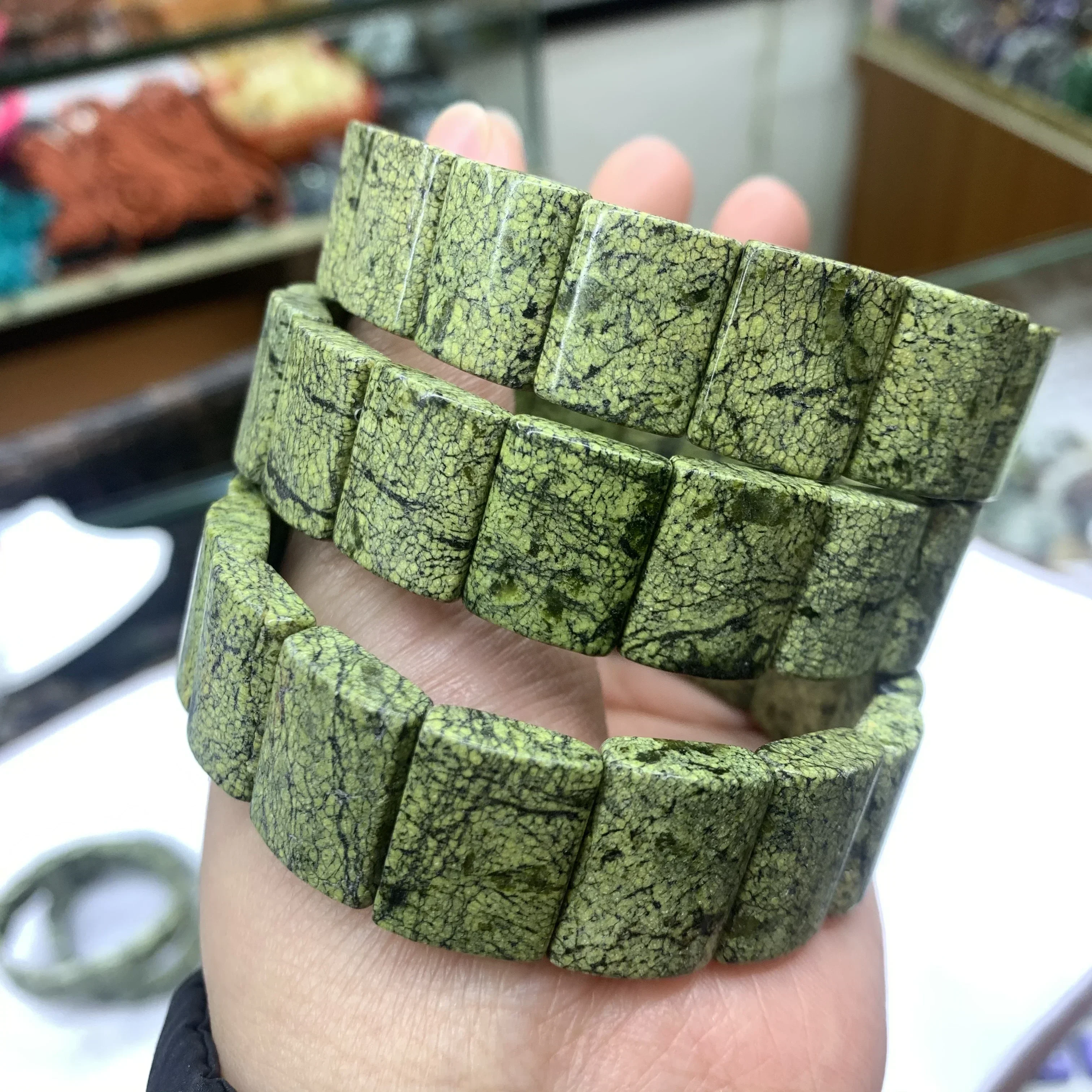 Natural Green Serpentine Jade Stone Bracelets For Women Men Simple Energy Stone Bracelet Academic Magnetic Field Jewelry