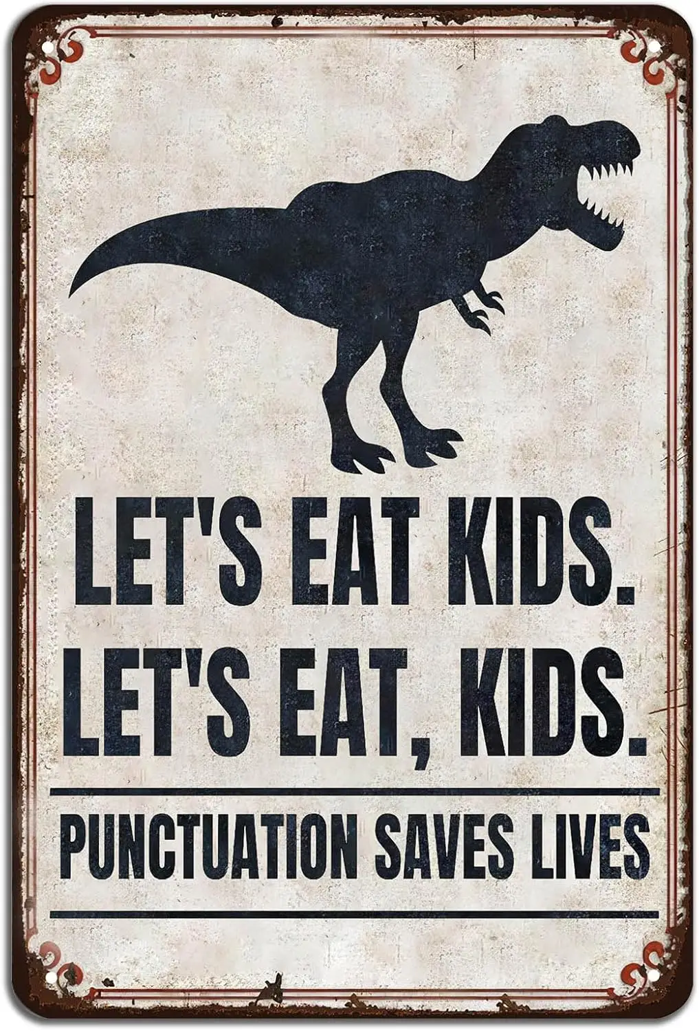 1q، لوحة فنية جدارية مضحكة للفصل الدراسي - لافتة معدنية تحفز العلامة الحيوية - Let;s Eat، ملصق ديناصور للأطفال - جمل قواعد اللغة الإنجليزية D