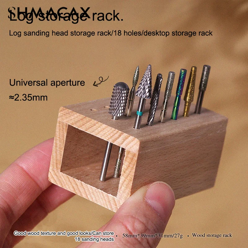 Supporto per punte da trapano per unghie in legno a 18 fori, scatola di immagazzinaggio per esposizione, organizer per testa per macinazione delle unghie, contenitore vuoto, strumento per manicure