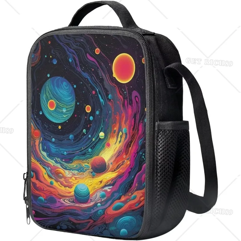 Kleur Planet Print Herbruikbare Lunchbox Voor Jongens Meisjes Grote Geïsoleerde Koeler Lunch Tas Met Zijvak Voor Kinderen Schoolwerk