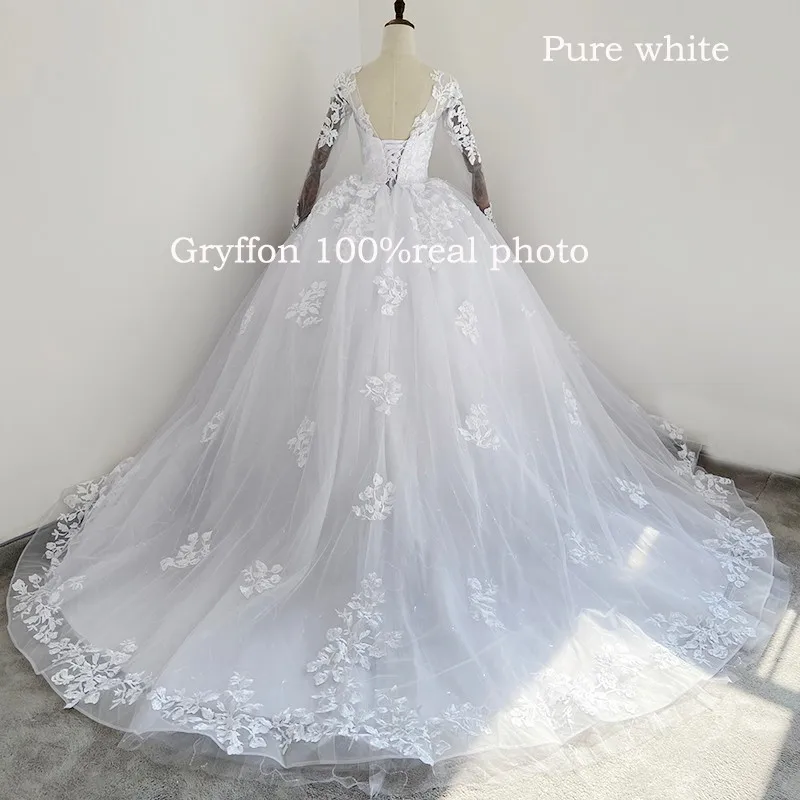 Vestido De Noiva abiti da sposa a maniche lunghe abito da ballo classico con scollo a v abito da ballo di lusso De Mariee personalizza