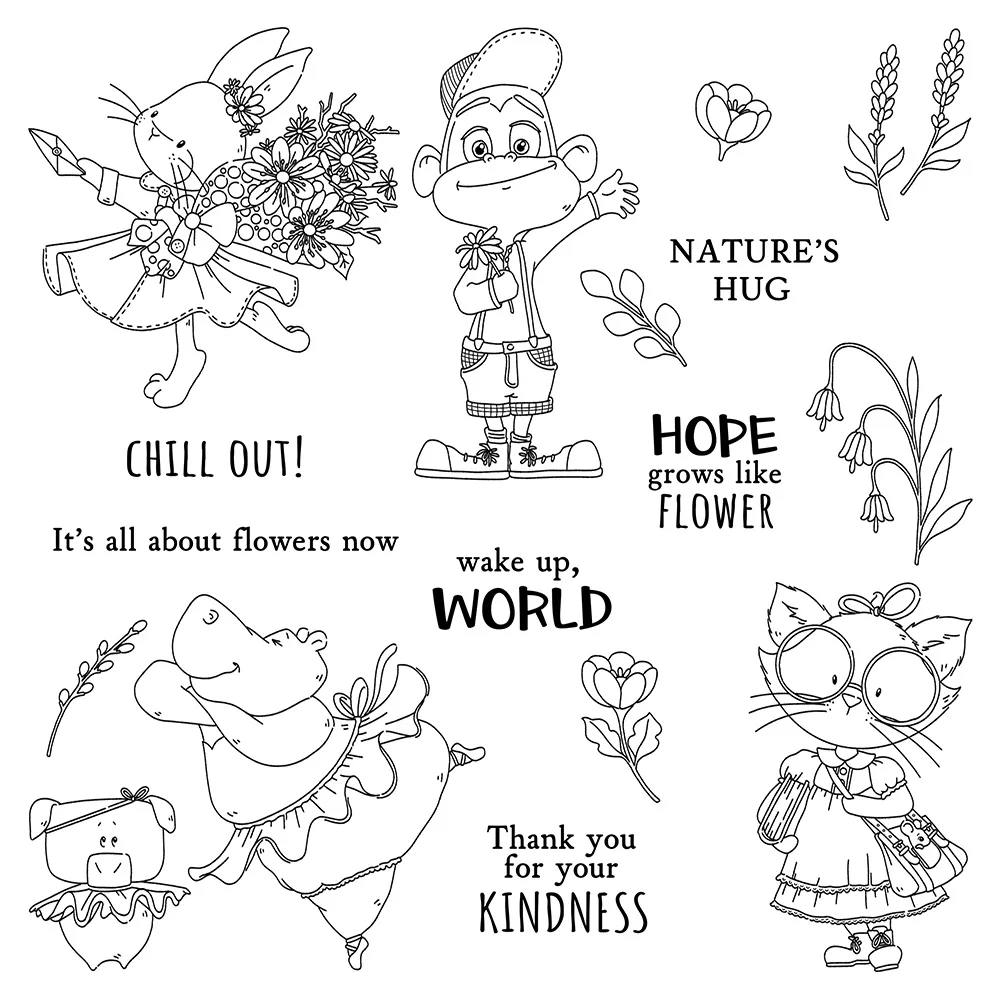 Mangocraft Spring Flowers & Cute Animals Clear Stamp DIY Scrapbooking Supplies Silicone Stamp For Card Making Albums Craft Decor