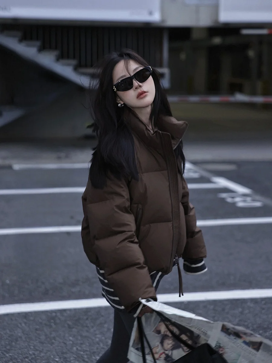 

Bread Sle Du down Jaet Women's Thiened Hooded Stand Collar Windproof High Densi White Du Feather Padded Coat