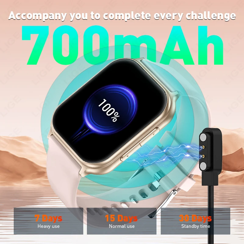 LIGE 2026 700mAh Battery Smart Watch Women Men Ladies Gift Sports Fitness Heart Rate Stress Monitor Watches Relógio Inteligente