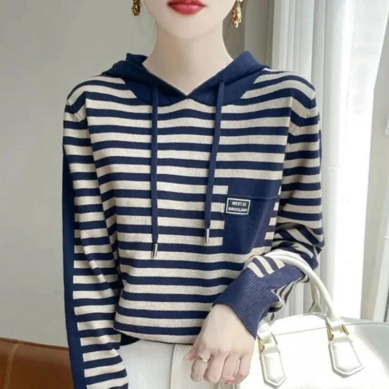 Hoodies Sweatshirt voor Vrouwen Slanke Truien Harajuku Mode Y2k Japanse Streetwear Koreaanse Bijpassende Gestreepte Vrouw Capuchon Tops