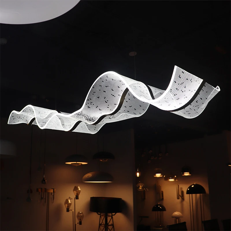 Modern Creative Design Long Wave Led Chandeliers Restaurant Bar Lamp Dining Room Home Decor Pendant lights Hanging Light Fixture