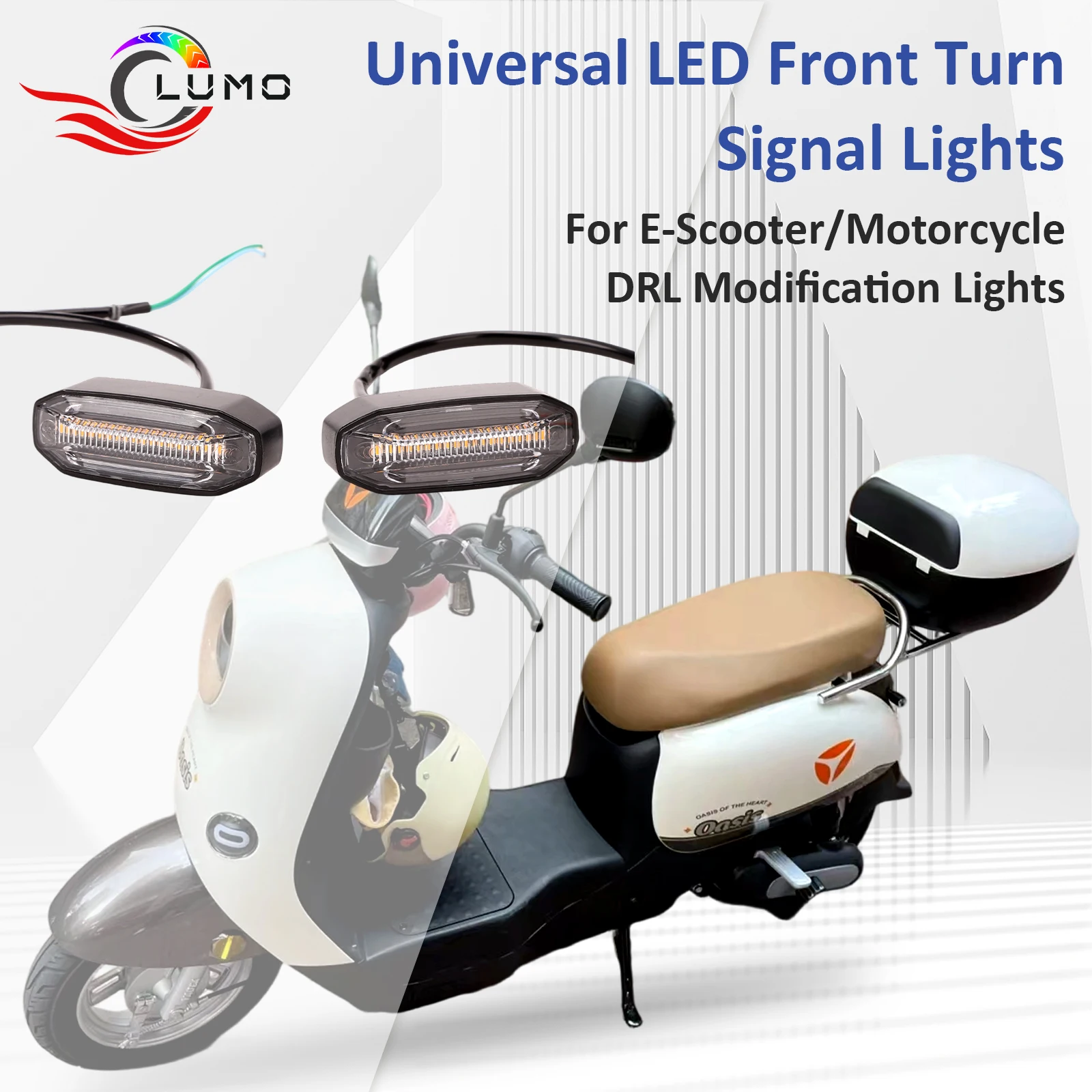 LED Front Turn Signal Lights for E-Scooter/Motorcycle, DRL Integrated, Bright Modification Lights