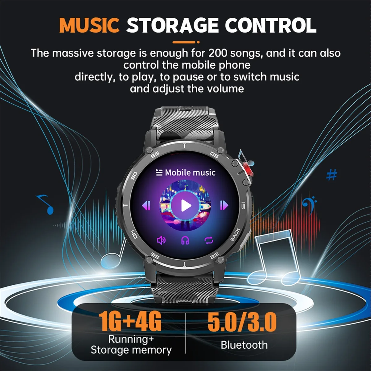 

Спортивные умные часы для мужчин и женщин 1,6-дюймовый шагомер с музыкальным управлением, обратный отсчет, упражнения для фитнеса, умные наручные часы