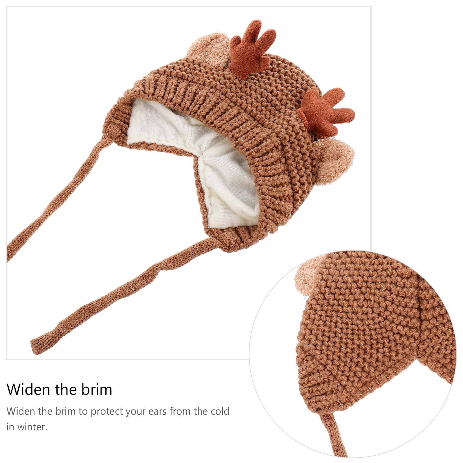 

Christmas Antler Knitted Wool Premium Warm Winter Hat Hat Xmas Party Three Stuffed Cotton Lacing Durable Protect Ears