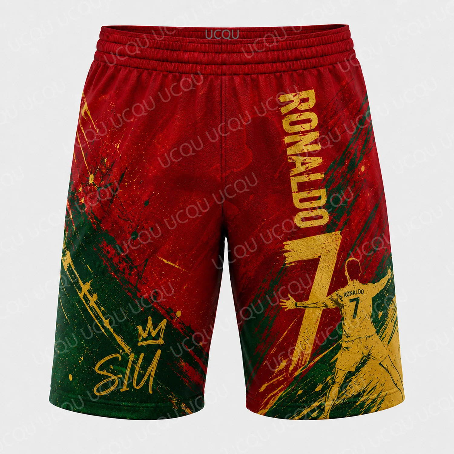 Ronaldo 7 SIU Graffiti Soccer Shorts Red Green Graphic Athletic Training Shorts Men Summer Fan Sportswear Kit