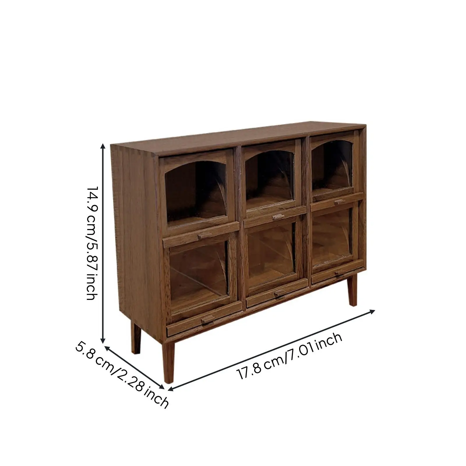 Vintage Dollhouse Cabinet with Six Compartments and Clear Front Panels for Miniature Bookshelf Collection Display