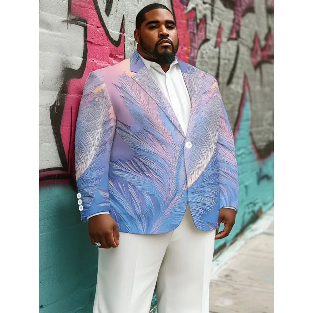 Feather Floral Print Shiny Wedding Suit Classic One Buttons Handsome Blazer Mens Casual Coat Lightweight Jacket Slim Fit Blazers