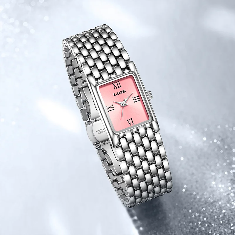LIGE New Elegant Pink Woman Watch Fashion Luxury Casual Bracelet Quartz Watches for Women Simple Ladies Clocks Gifts for Woman image 3