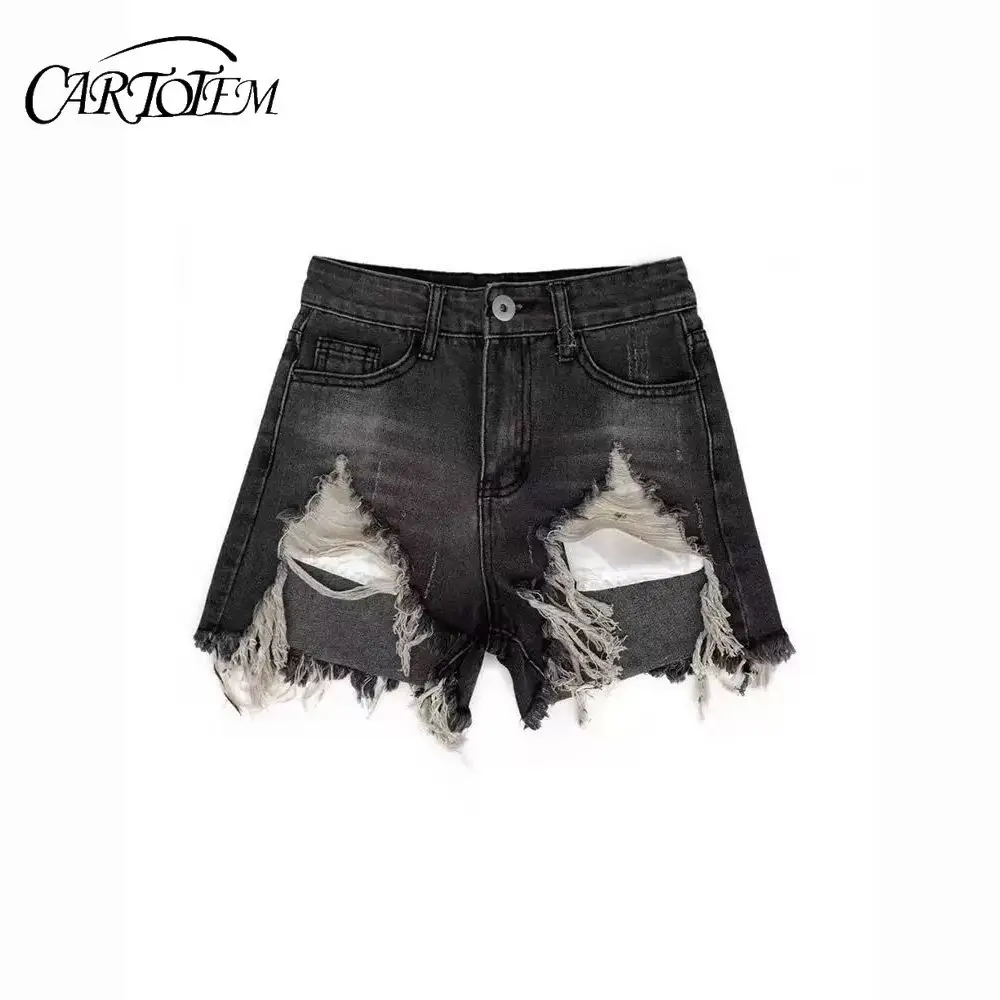 American High Street Black Grey Washing Ripped Denim Shorts for Women