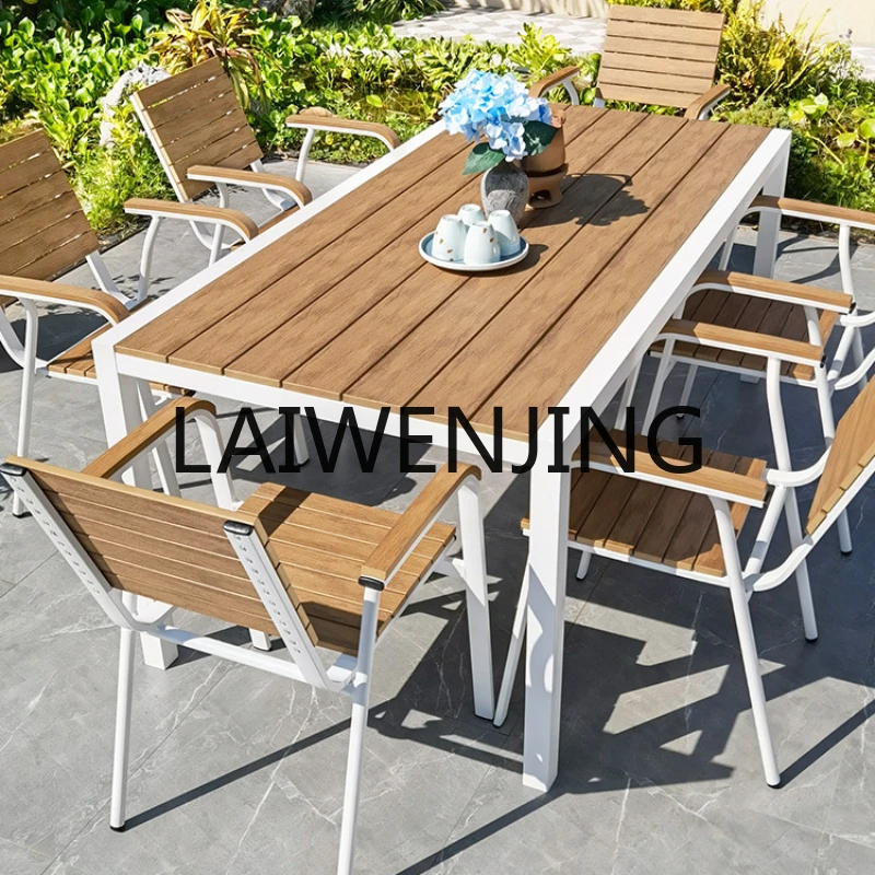 

RWJ Leisure Plastic Wood Table and Chair Combination Outdoor Dining Table Leisure Chair Outer Swing Suit