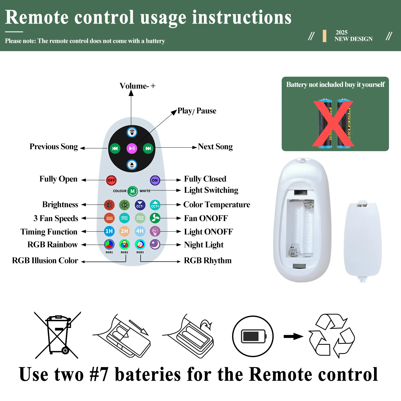Intelligent fan light, RGB lighting, speaker, 43W power, three speed regulation, timing function.