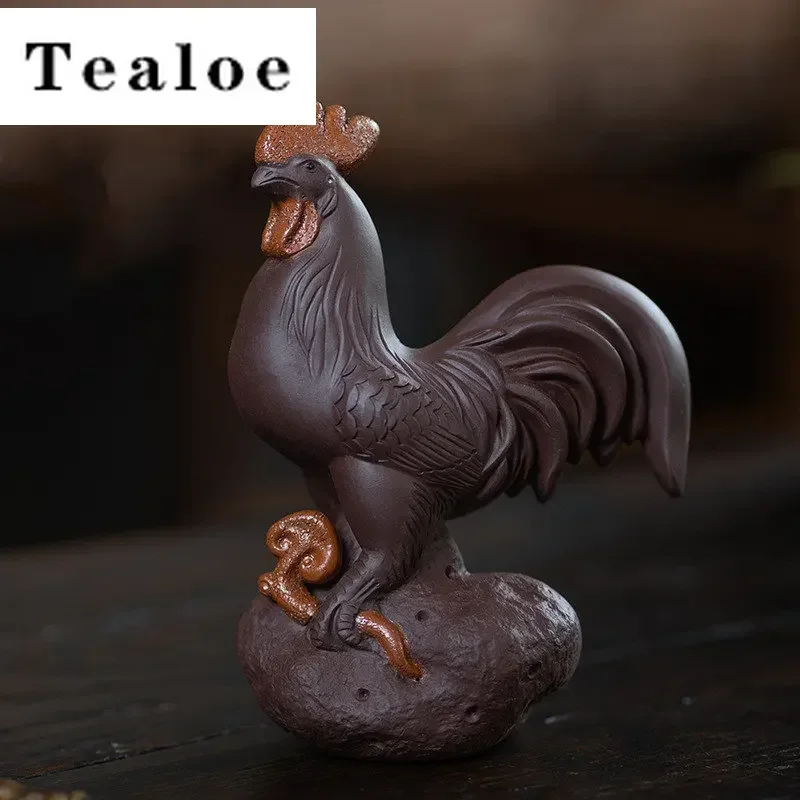 Yixing Purple Clay Tea Pet Lucky Zodiac Rooster Statue Ornaments Handmade Tea Figurine Crafts Chinese Zisha Tea Set Decoration