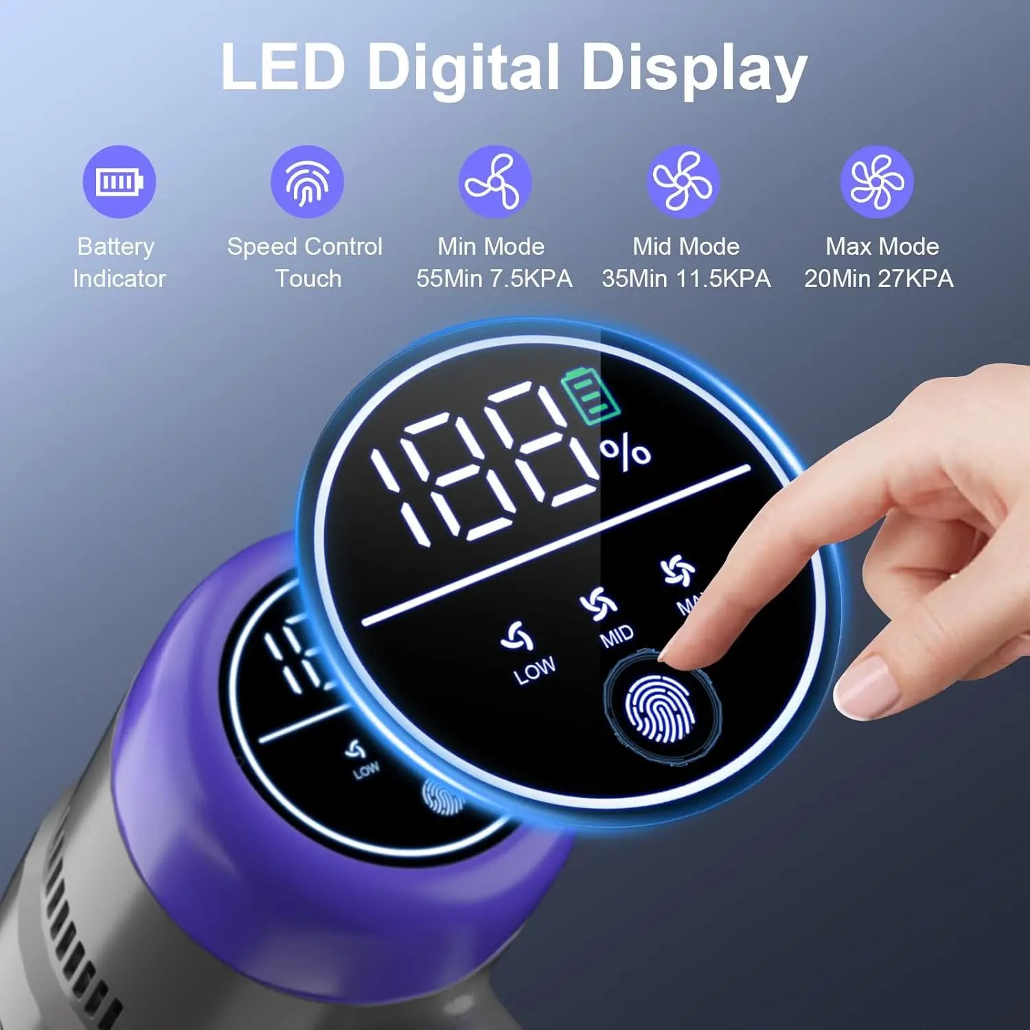 Cordless Stick Vacuum Cleaner, Up to 55 Mins Lightweight Vacuum with Brushless Motor, LED Screen, Anti-Tangle Brush